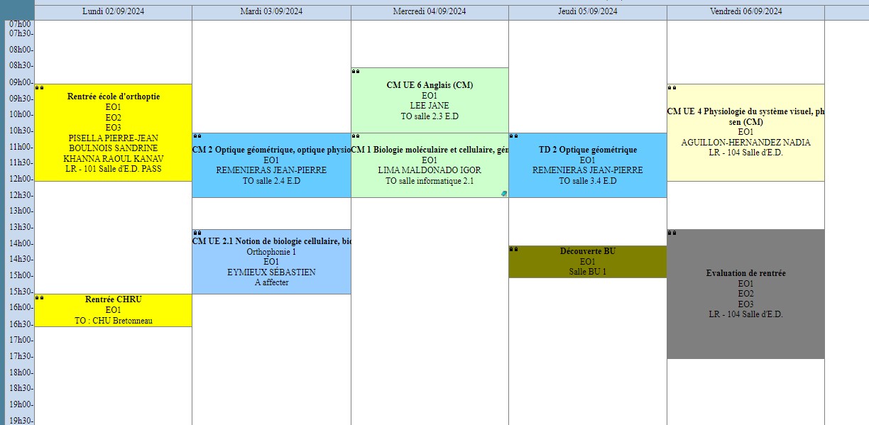 Planning semaine de rentrée 