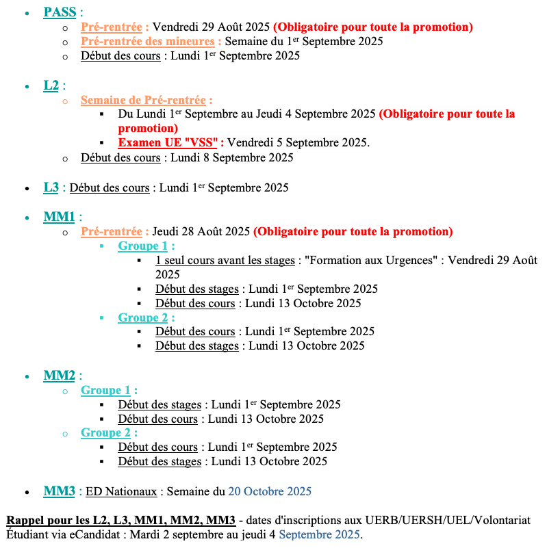 dates de rentrée